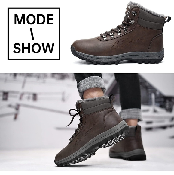 Mens Shoes Winter Snow Boots Waterproof Fur Lined Leather Ankle Non-Slip - Picture 13 of 14